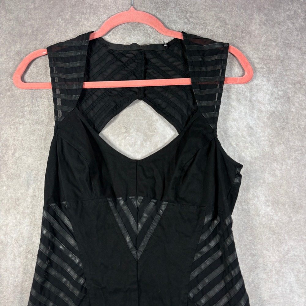 Lip Service Bodycon Dress Womens L Black Mini Mesh Faux Leather Cutout Goth Club - Picture 2 of 9